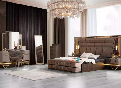 Double bed Dressing table Bedroom Suite Bed Set 6pcs Beige new